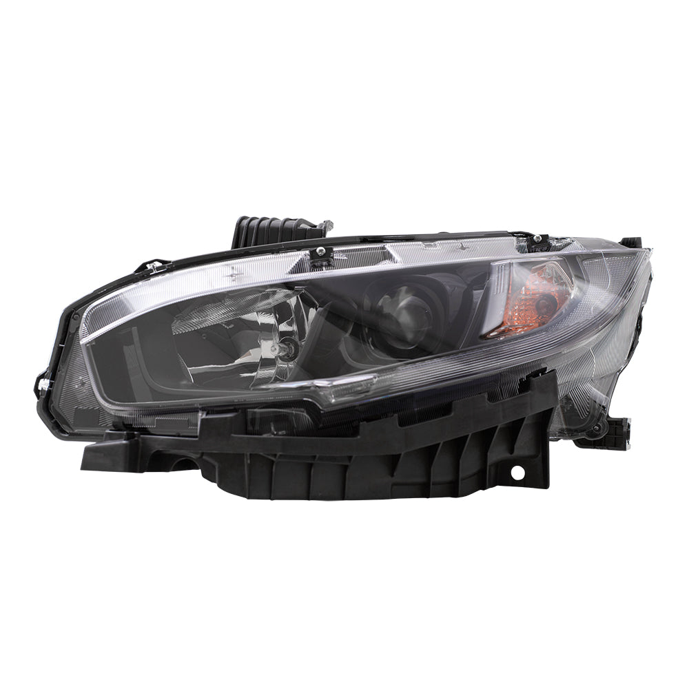 Brock Replacement Driver Halogen Headlight with Black Bezel Compatible with 2019 2020 Civic