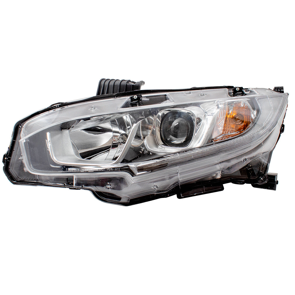 Brock Replacement Driver Halogen Headlight with Chrome Bezel Compatible with 2016-2019 Civic Sedan Coupe Hatchback