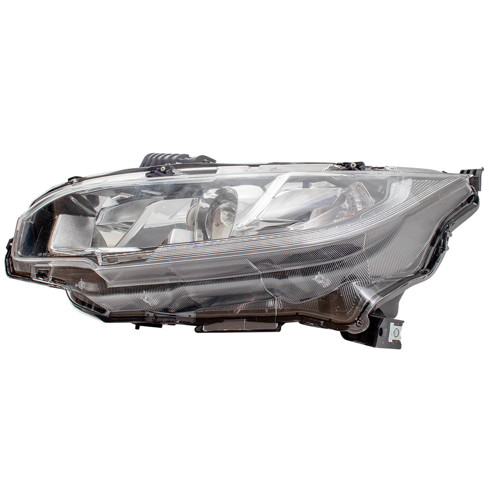 Brock Replacement Driver Halogen Headlight with Chrome Bezel Compatible with 2016-2019 Civic Sedan Coupe Hatchback