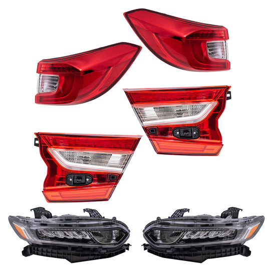 Brock 7222-0060LRC6 Tail Light & Headlight Assembly 6 Piece Set Compatible With 2018-2022 Honda Accord Sedan Except Touring 2021-2022 Honda Accord Hybrid Except Touring