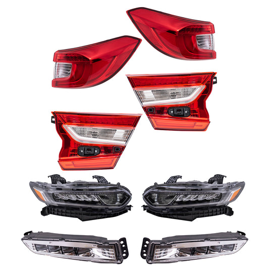 Brock 7222-0060LRC8 Tail Light-Headlight-Fog Light Assembly 8 Piece Set Compatible With 2018-2020 Honda Accord Sedan Except Touring