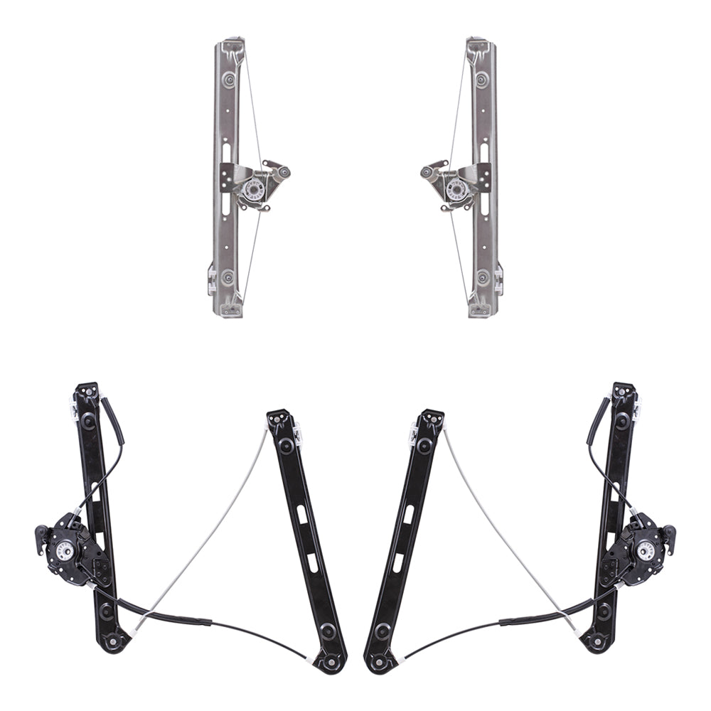 Brock Replacement Driver and Passenger Side Front and Rear Power Window Regulators without Motor 4 Piece Set Compatible with 1999-2005 3-Series Sedan Wagon