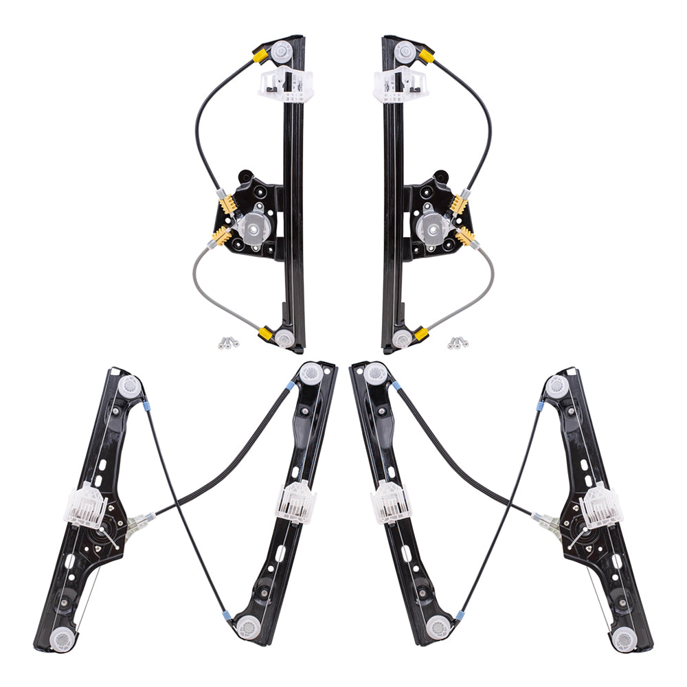 Brock Replacement Front and Rear Driver and Passenger Side Power Window Regulators without Motor 4 Piece Set Compatible with 2006-2011 3 Series Sedan E90 06-12 3 Series Wagon E91 08-11 M3 Sedan 390
