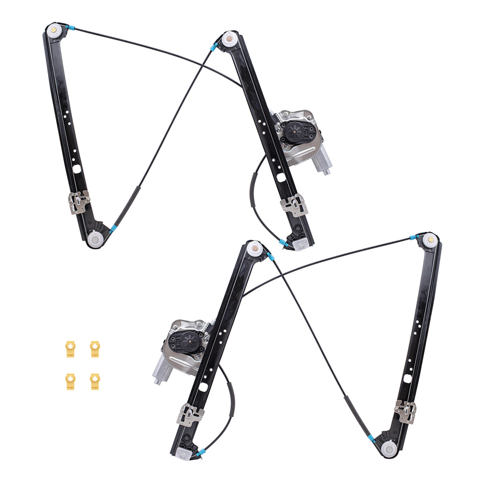 Brock Replacement Driver and Passenger Front Power Window Lift Regulators with Motors and Guide Clips Compatible with 2000-2006 X5 67628381019 67628381020