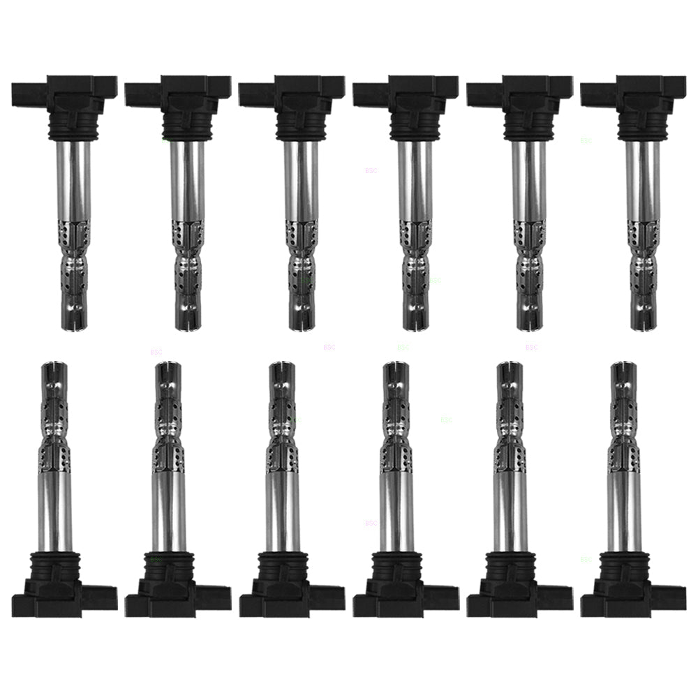 Brock Replacement 12 Pc Set Ignition Spark Plug Coils Compatible with A8 Quattro Bentayga Phaeton 12 cyl W12 07C905715A
