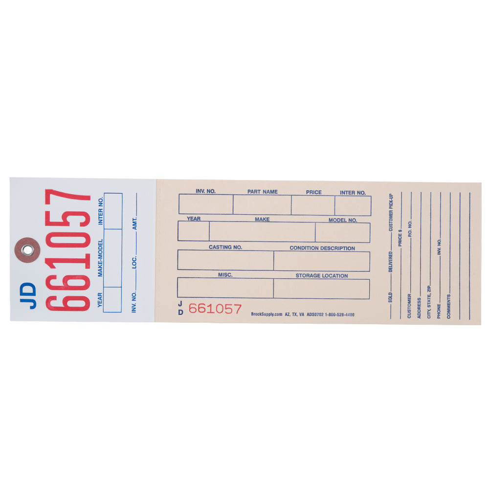 Brock 2-Part Inventory Tags Polyart & Manila Card Stock - 10 5/8 Inch x 3 1/4 With Reinforced Metal Eyelet - Includes Wire-Brock Ballpoint Pen-Brockmark Marker -1000 Tags/Box