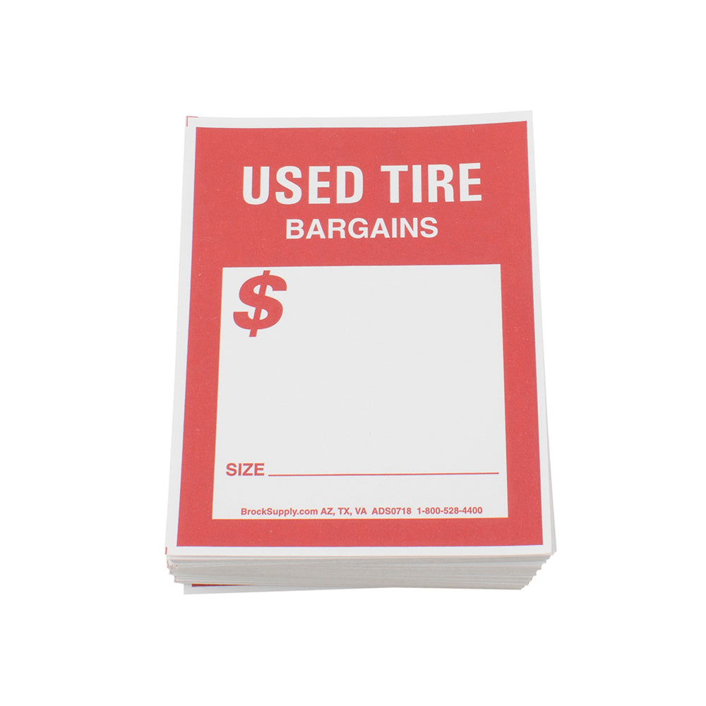 250 Piece Box Set Stick On Adhesive Used Tire Tag Sticker Labels Red & White 4" x 5 1/8"