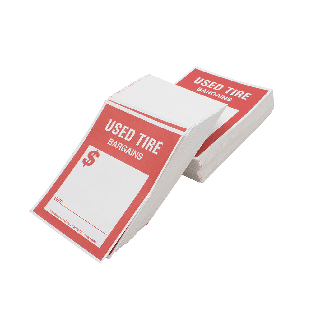 250 Piece Box Set Stick On Adhesive Used Tire Tag Sticker Labels Red & White 4" x 5 1/8"