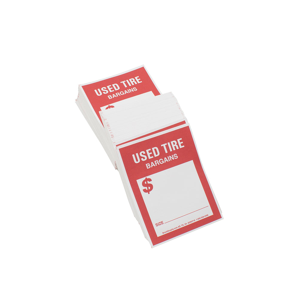 250 Piece Box Set Stick On Adhesive Used Tire Tag Sticker Labels Red & White 4" x 5 1/8"