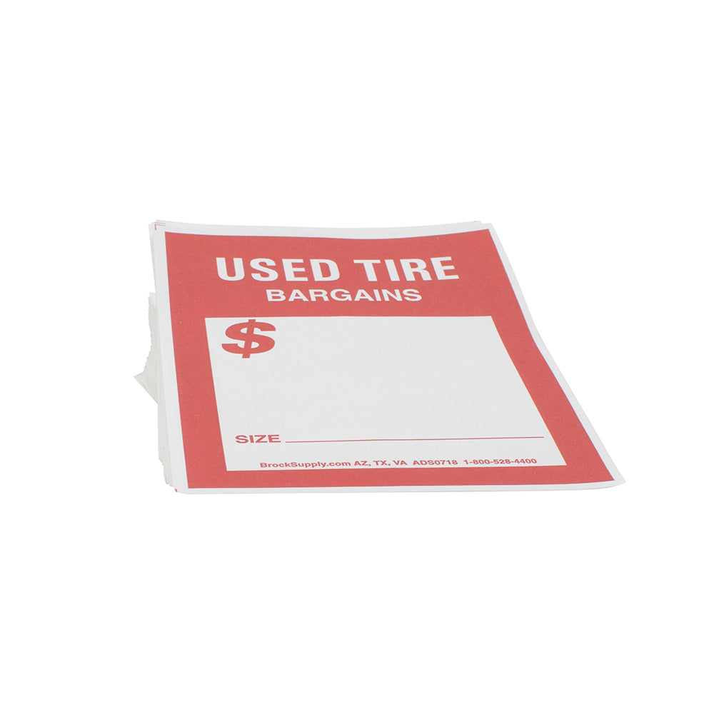 250 Piece Box Set Stick On Adhesive Used Tire Tag Sticker Labels Red & White 4" x 5 1/8"