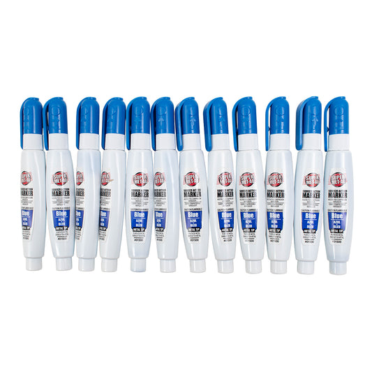 12 Pc Set Blue Super Met-Al Fine Tip Paint Marker Pens 1.4mm Stroke Fine Tip Metal Stone Rubber Glass Plastic for Industrial Auto Arts Trade