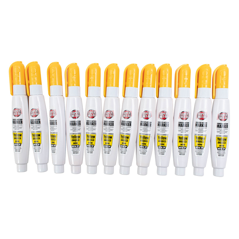 12 Pc Set Yellow Fine Tip Pump Squeeze Super Met-Al Paint Marker Pens Metal Stone Glass Rubber Plastic for Industrial Auto Art Trade