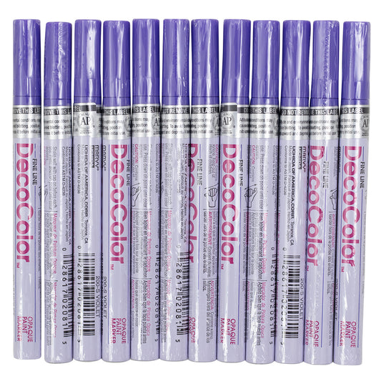12 Pc Set Purple Decocolor Fine Line Point Oil Based Glossy Opaque Paint Marker Pens on Metal Stone Glass Wood for Industrial Art Auto Trade