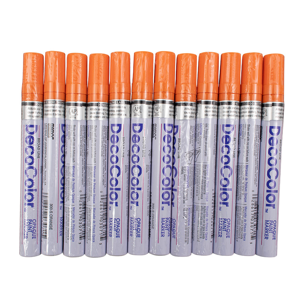 12 Pc Set Orange Decocolor Paint Marker Pens Broad Line Point Glossy Opaque on Metal Wood Glass Stone for Industrial Auto Trade Arts