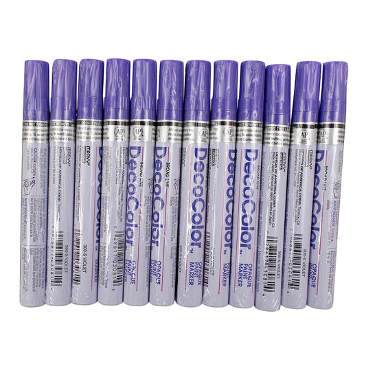 12 Pc Set Purple Decocolor Paint Marker Pens Broad Line Point Oil Based Glossy Opaque Metal Stone Glass Wood for Industrial Art Auto Trade