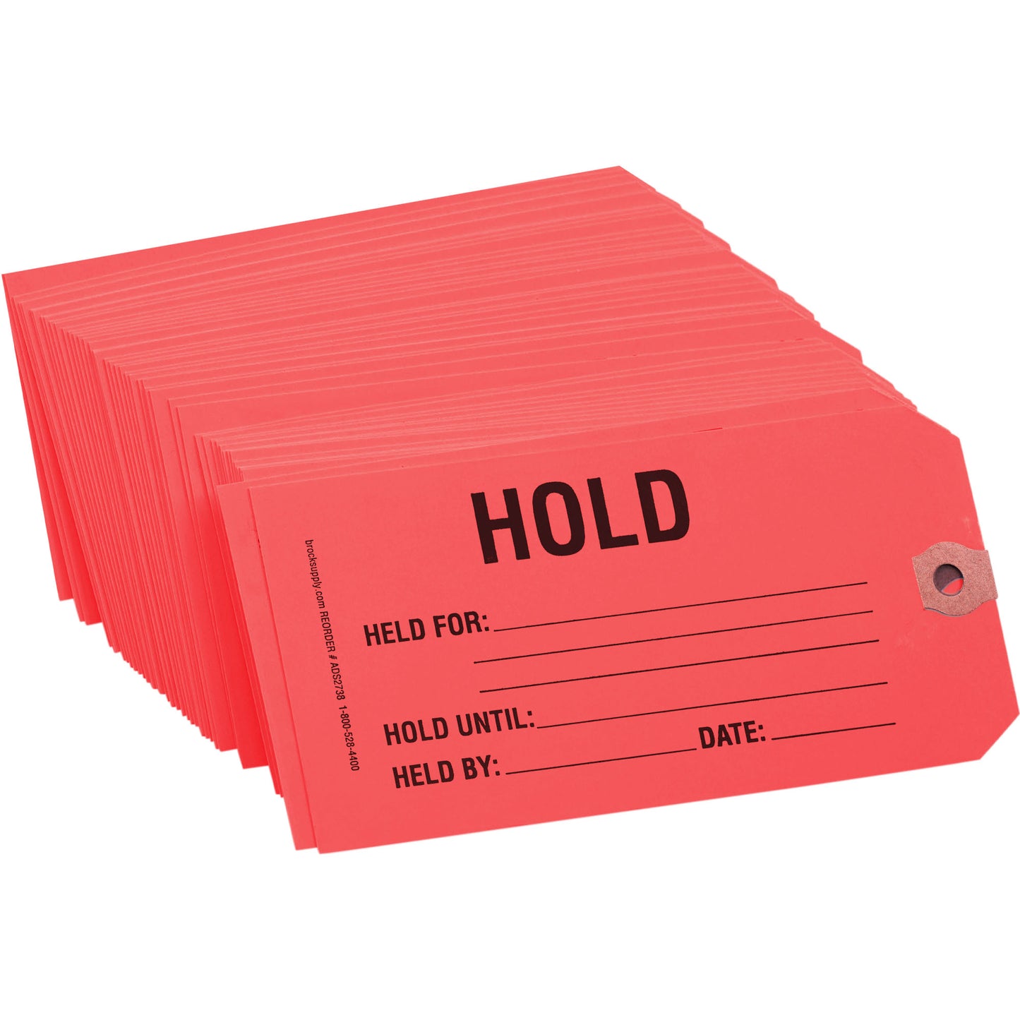Brock ‘HOLD’ Parts Tag - 5 3/4 Inch x 2 7/8 Inch Red Heavy Card Stock With Reinforced Eyelet - 250 Tags Per Box ADS2738