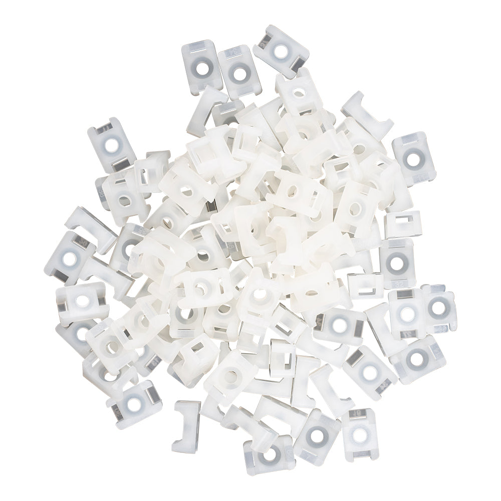 Brock 100 Piece Set Screw Fixing White .6" x .4" One Hundred Cable Tie Mounts