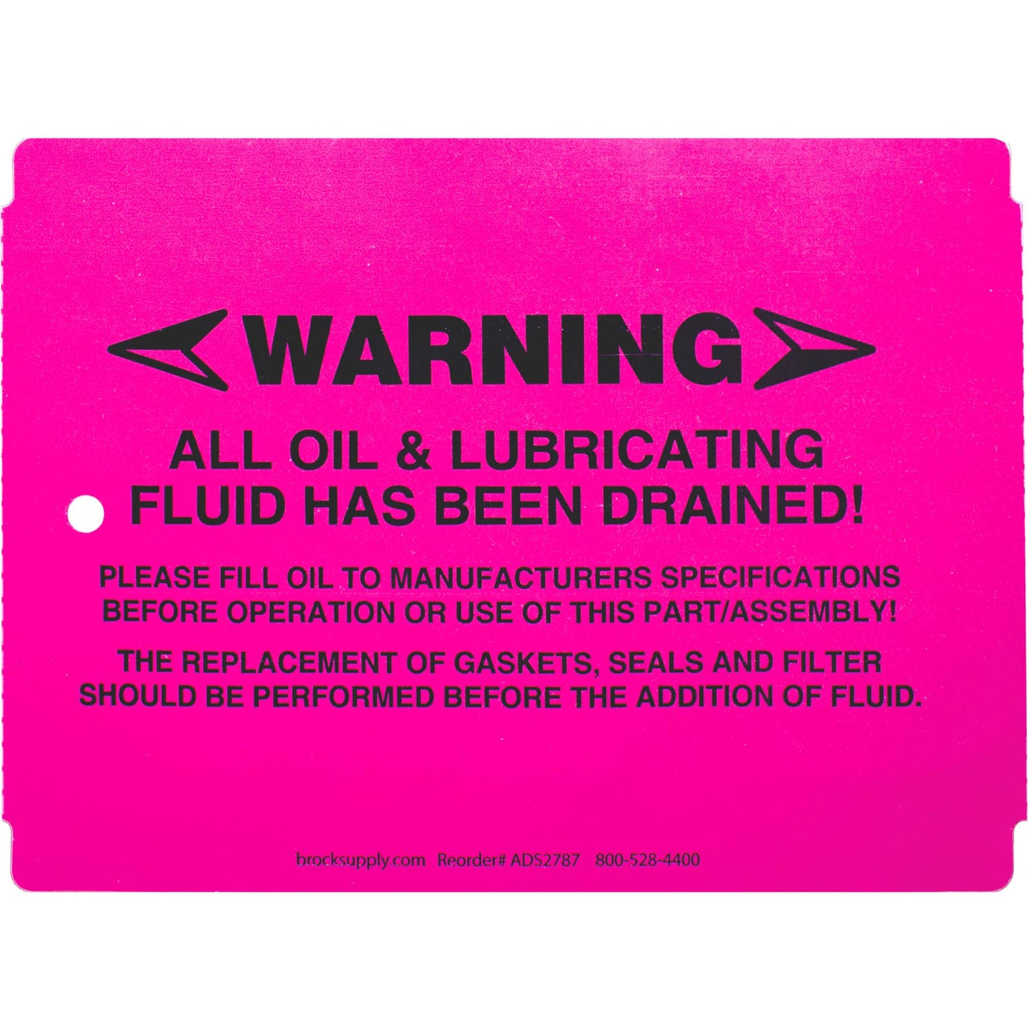 250 Pc Box Pink "Warning - Fluids Drained" Pre-Installation Tags 4" x 5 1/2" Weatherproof Polysteel Labels for Auto Repair Shop Salvage