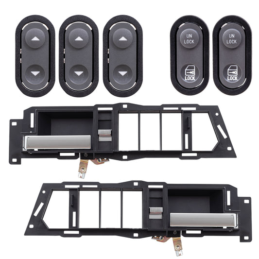 Brock ADS2830LRC7 Inside Door Handle With Black Base/Chrome Lever With Power Window & Power Lock Switches 7 Piece Set Compatible With 1990-1994 GM C/K Pickup