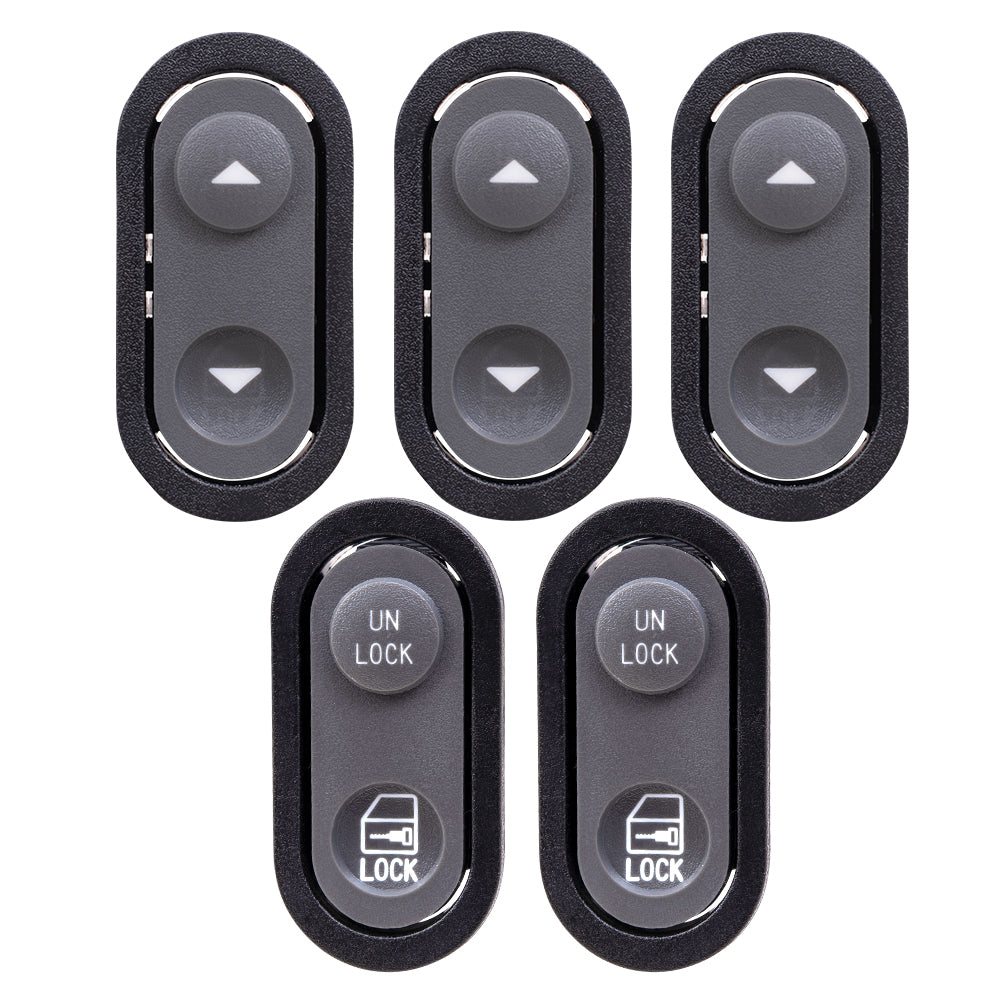 Brock ADS2830LRC7 Inside Door Handle With Black Base/Chrome Lever With Power Window & Power Lock Switches 7 Piece Set Compatible With 1990-1994 GM C/K Pickup