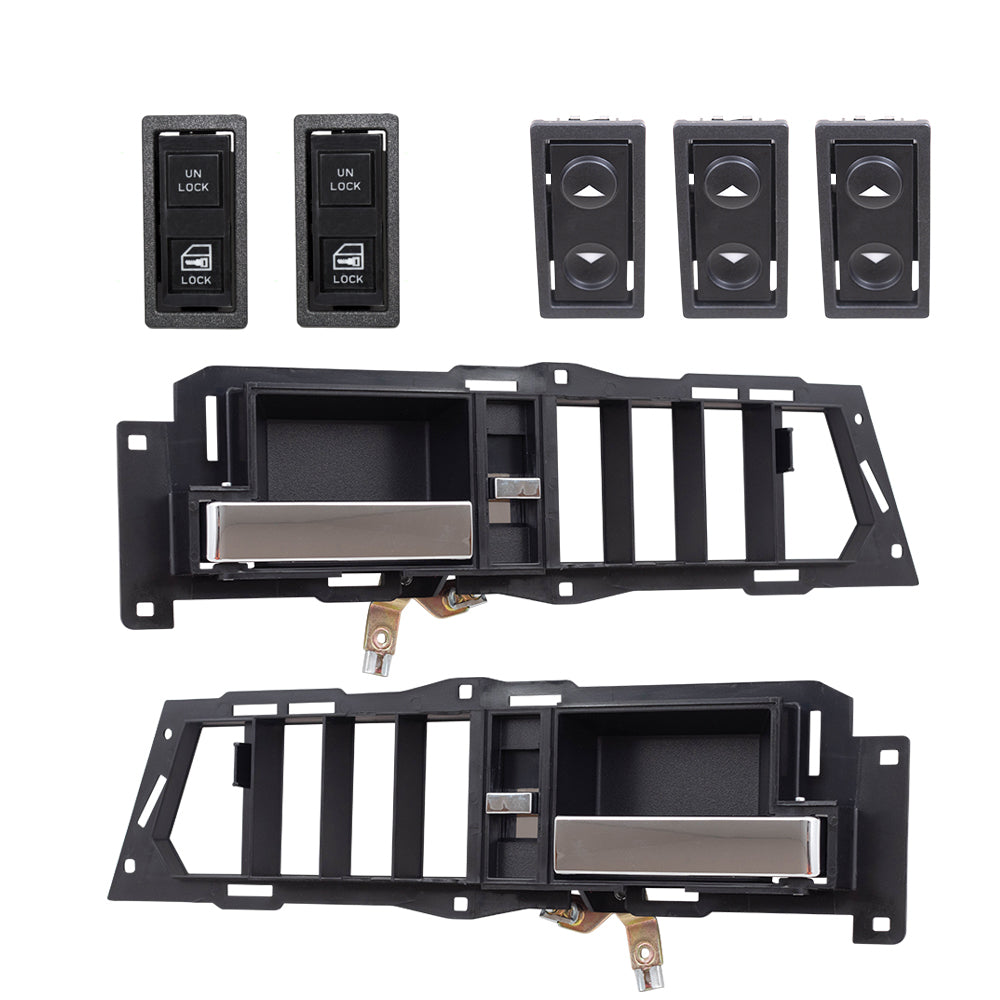 Brock ADS2830LRS7 Inside Door Handle With Black Base/Chrome Lever With Power Window & Power Lock Switches 7 Piece Set Compatible With 1988-1989 GM C/K Pickup