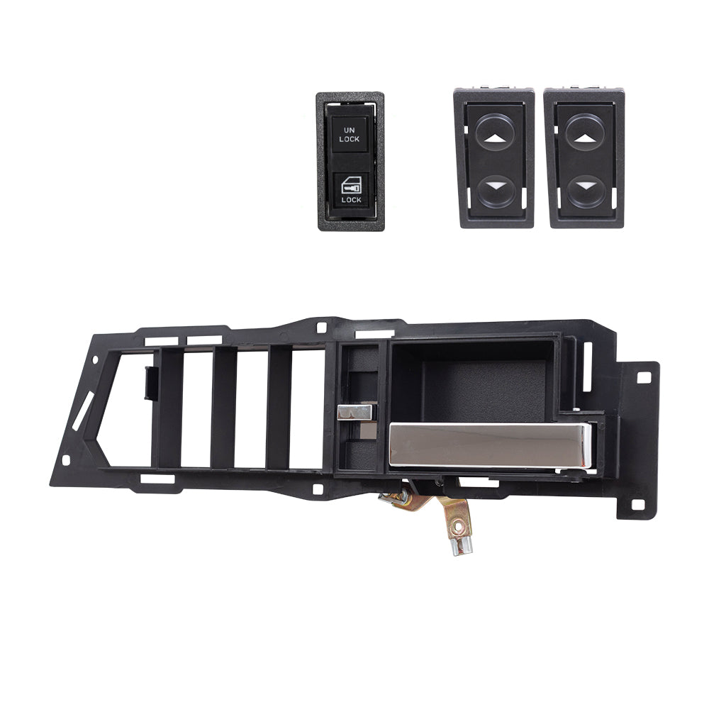 Brock ADS2830RS3 Inside Door Handle With Black Base/Chrome Lever With Power Window & Power Lock Switches 3 Piece Set Compatible With 1988-1989 GM C/K Pickup