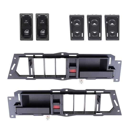 Brock ADS2831LRS7 Inside Door Handle With Black Base/Black Lever With Power Window & Power Lock Switches 7 Piece Set Compatible With 1988-1989 GM C/K Pickup