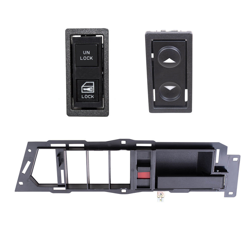 Brock ADS2831RS3 Inside Door Handle With Black Base/Black Lever With Power Window & Power Lock Switches 3 Piece Set Compatible With 1988-1989 GM C/K Pickup