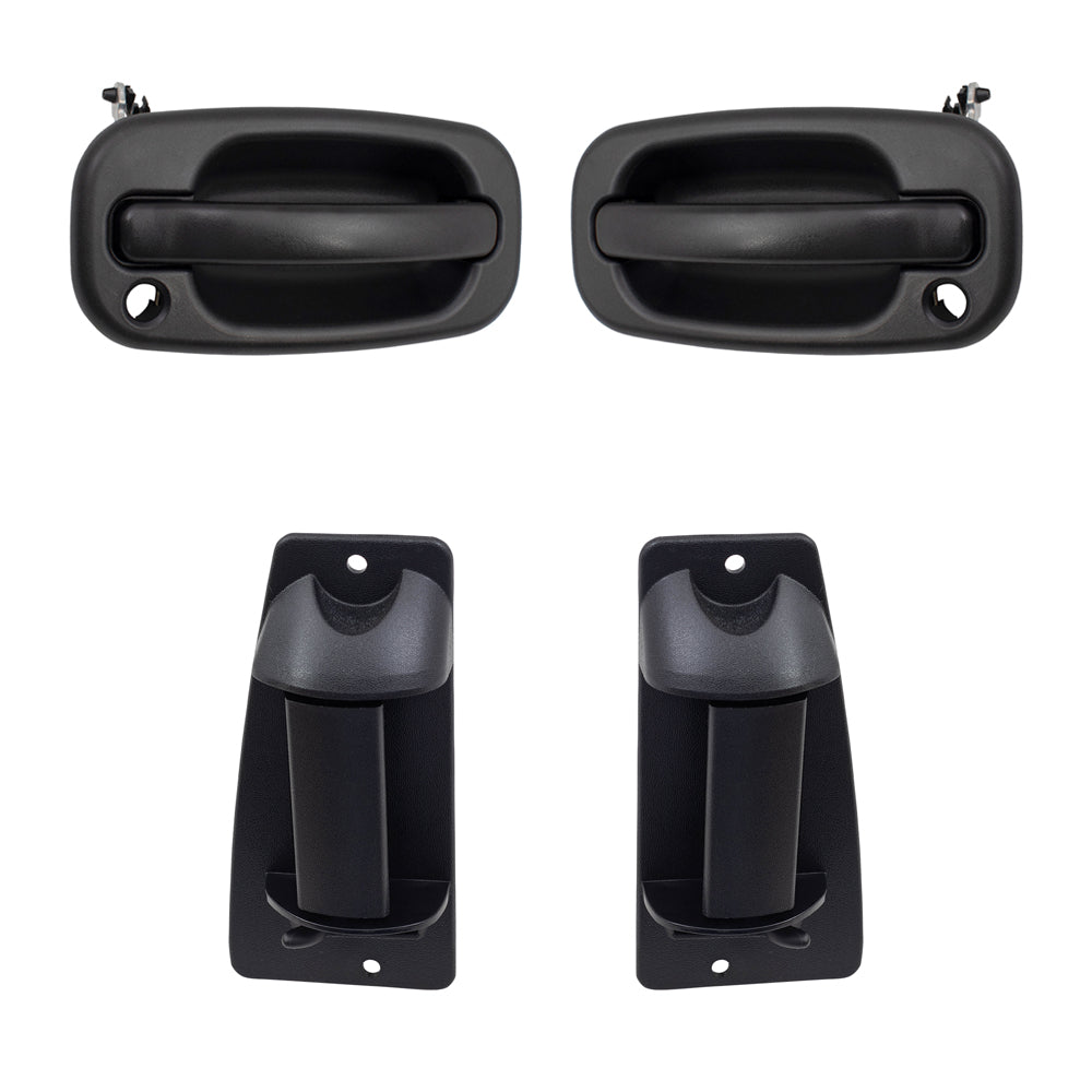 Front and Rear Outside Door Handles 4 Piece Set Compatible with 1999-2007 Silverado/ 1999-2007 Sierra/ 2002-2004 Sierra Denali Extended Cab Only