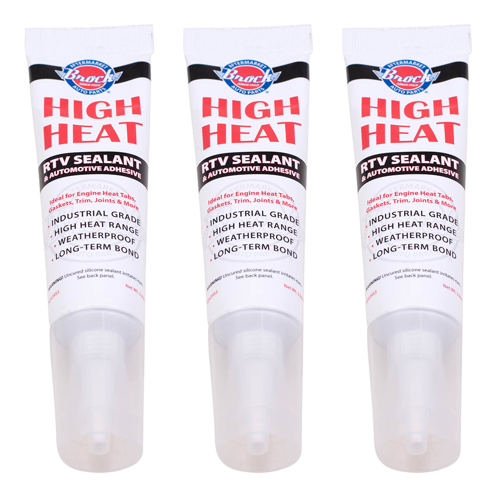 Brock 3 Pc 2.8 oz Tubes Brock Supply High Temp RTV Silicone Gasket Trim Joint Sealant Engine Heat Tabs Adhesive for Auto Industrial Shop Garage