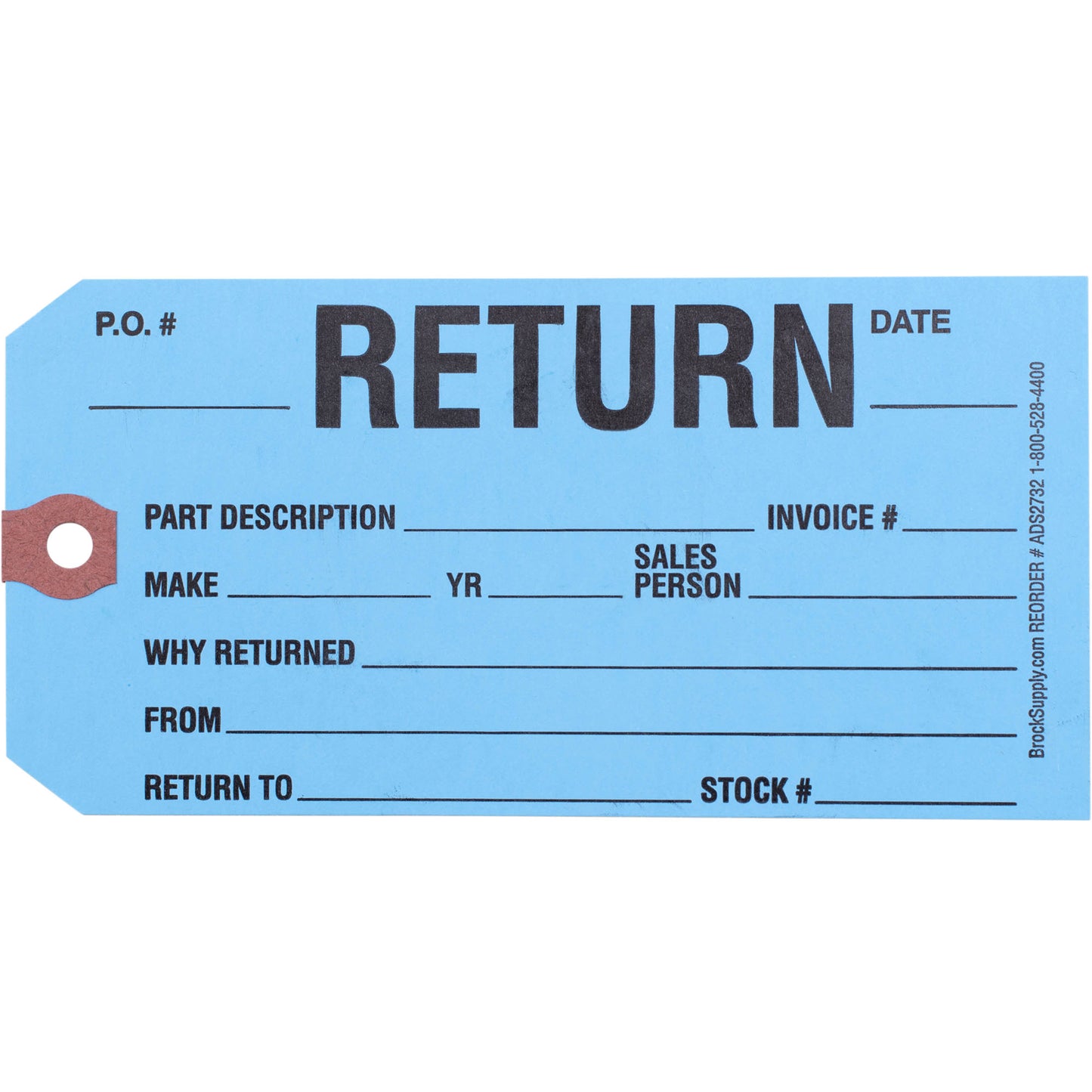 Brock ‘RETURN’ Parts Tag - 5 3/4 Inch x 2 7/8 Inch Powder Blue Heavy Card Stock With Reinforced Eyelet - 250 Tags Per Box ADS2732