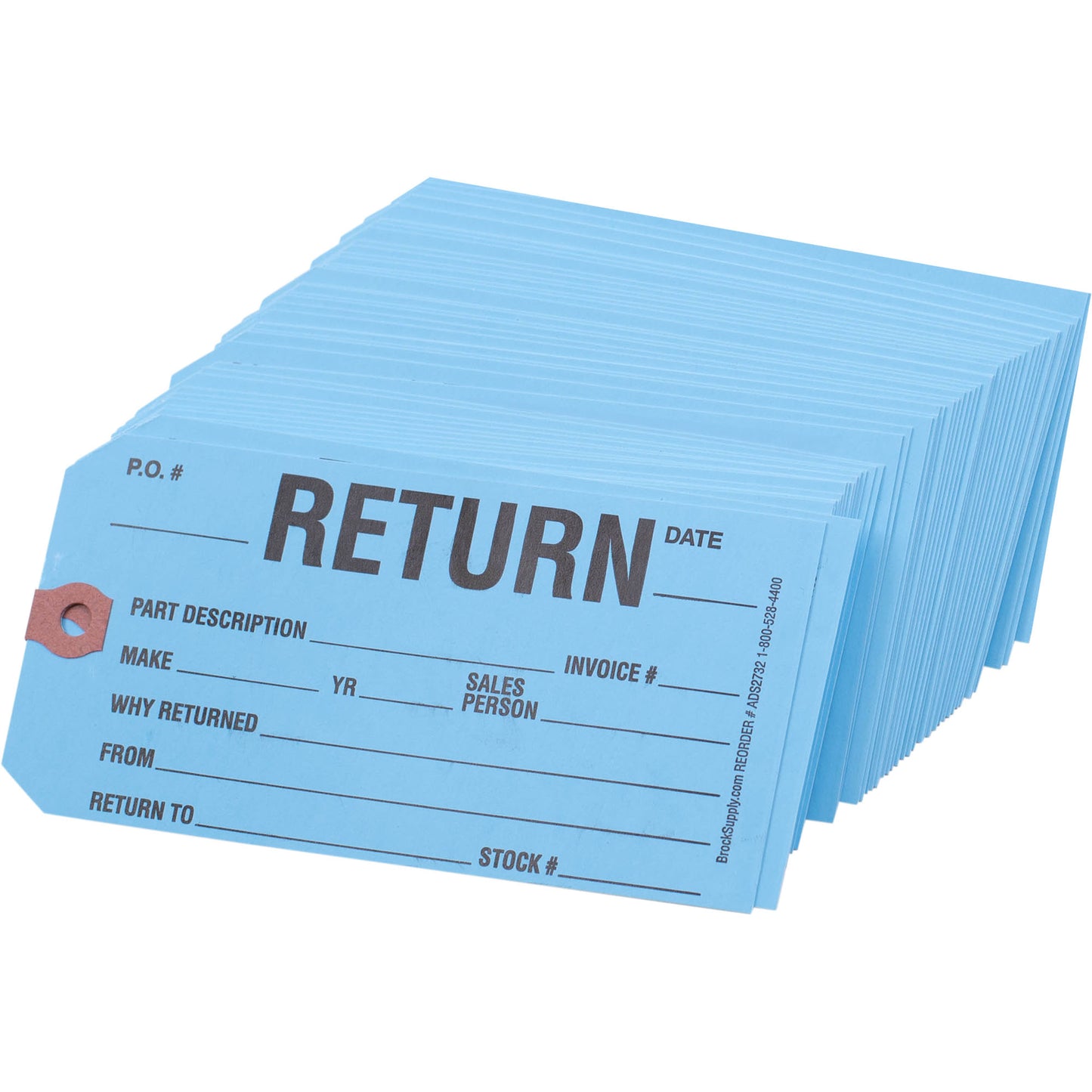 Brock ‘RETURN’ Parts Tag - 5 3/4 Inch x 2 7/8 Inch Powder Blue Heavy Card Stock With Reinforced Eyelet - 250 Tags Per Box ADS2732