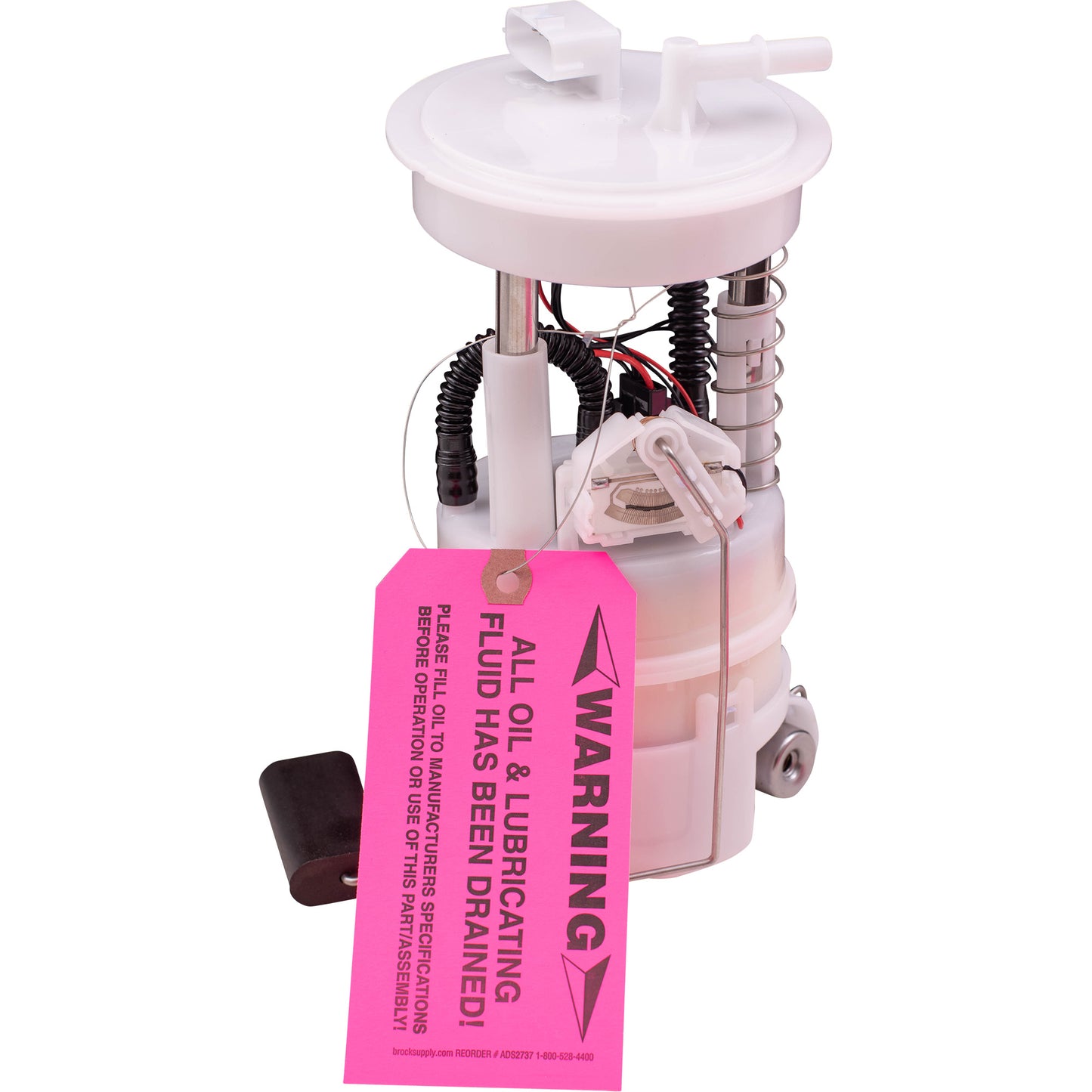Brock 'Warning – All Oil & Lubricating Fluid Has Been Drained!’ Parts Tag 5 3/4 Inch x 2 7/8 Inch Pink Heavy Card Stock With Reinforced Eyelet – 250 Tags Per Box ADS2737