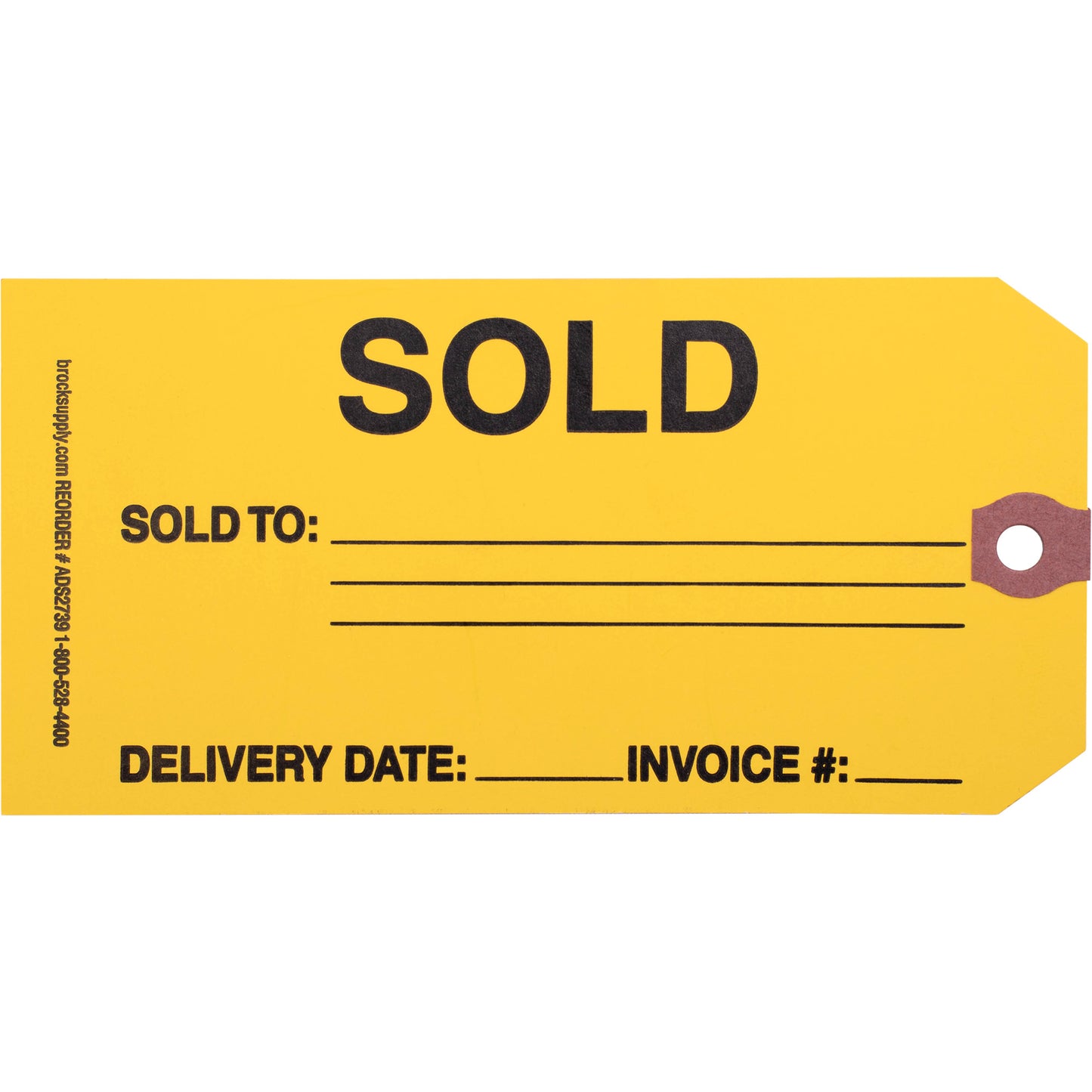 Brock ‘SOLD’ Parts Tag - 5 3/4 Inch x 2 7/8 Inch Yellow Heavy Card Stock With Reinforced Eyelet - 250 Tags Per Box ADS2739