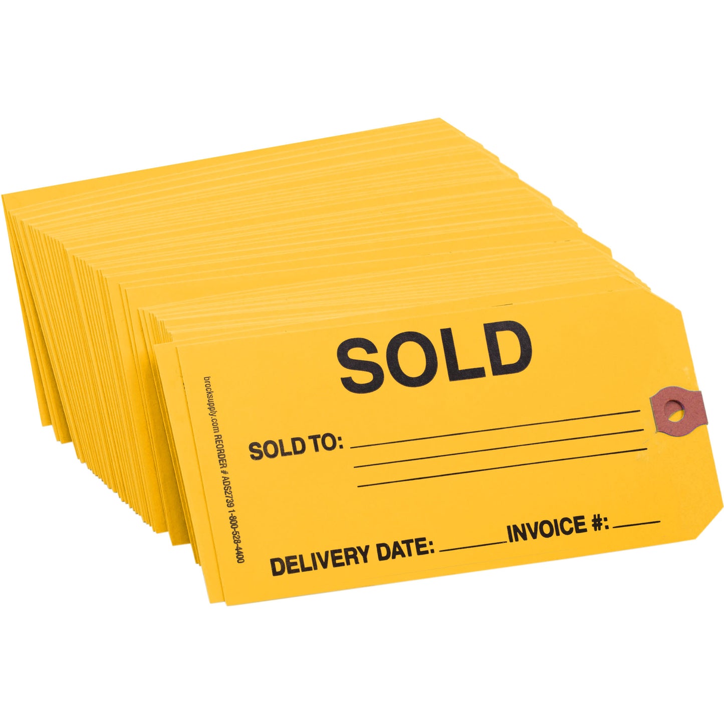 Brock ‘SOLD’ Parts Tag - 5 3/4 Inch x 2 7/8 Inch Yellow Heavy Card Stock With Reinforced Eyelet - 250 Tags Per Box ADS2739