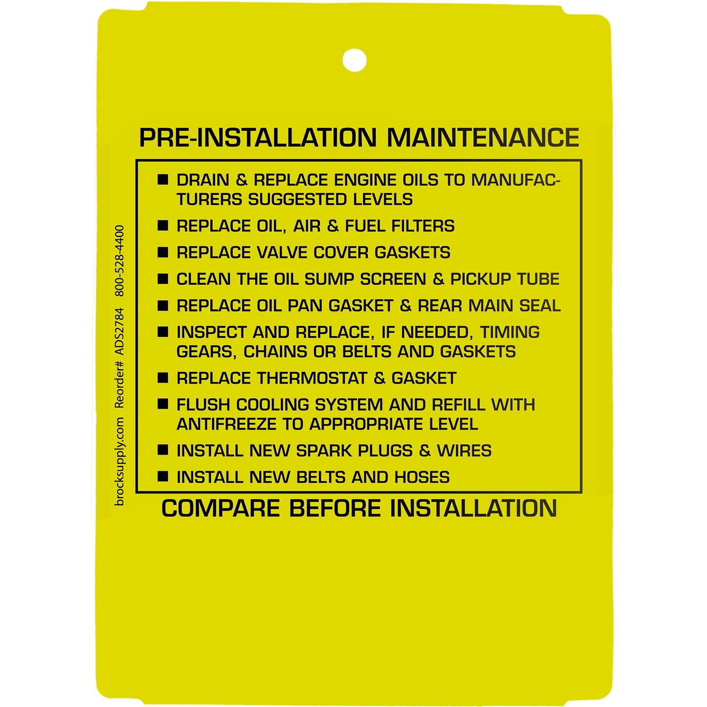 250 Pc Box Yellow Used Engine Pre-Installation Tags 4" x 5 1/2" High Strength Polysteel Weather Proof for Auto Shop Repair Salvage