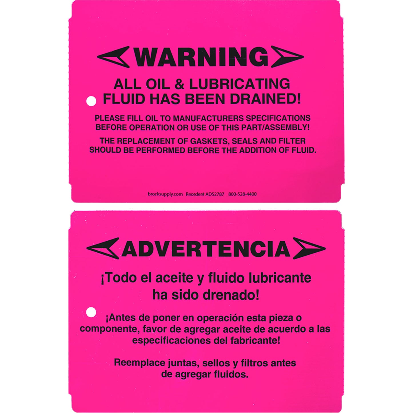 250 Pc Box Pink "Warning - Fluids Drained" Pre-Installation Tags 4" x 5 1/2" Weatherproof Polysteel Labels for Auto Repair Shop Salvage