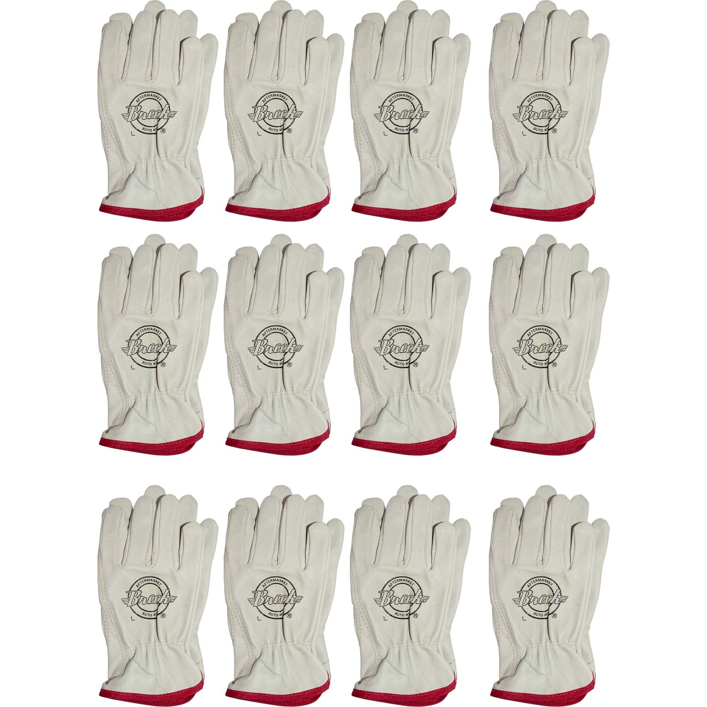 Brock Pigskin Leather Drivers Glove Unlined With Keystone Thumb & Red Cotton Bound Cuff Large 12 Pairs ADS3707L