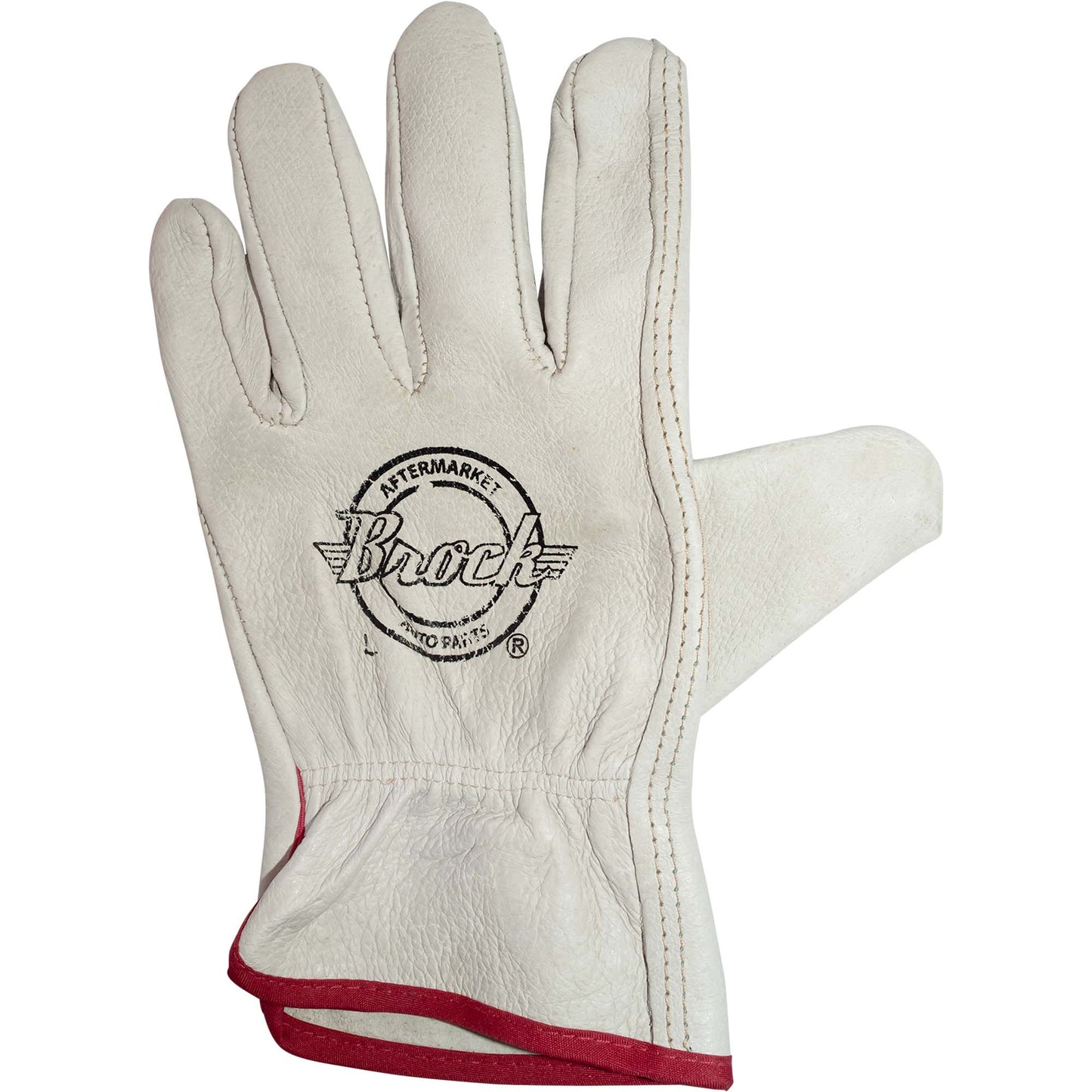 Brock Pigskin Leather Drivers Glove Unlined With Keystone Thumb & Red Cotton Bound Cuff Large 12 Pairs ADS3707L