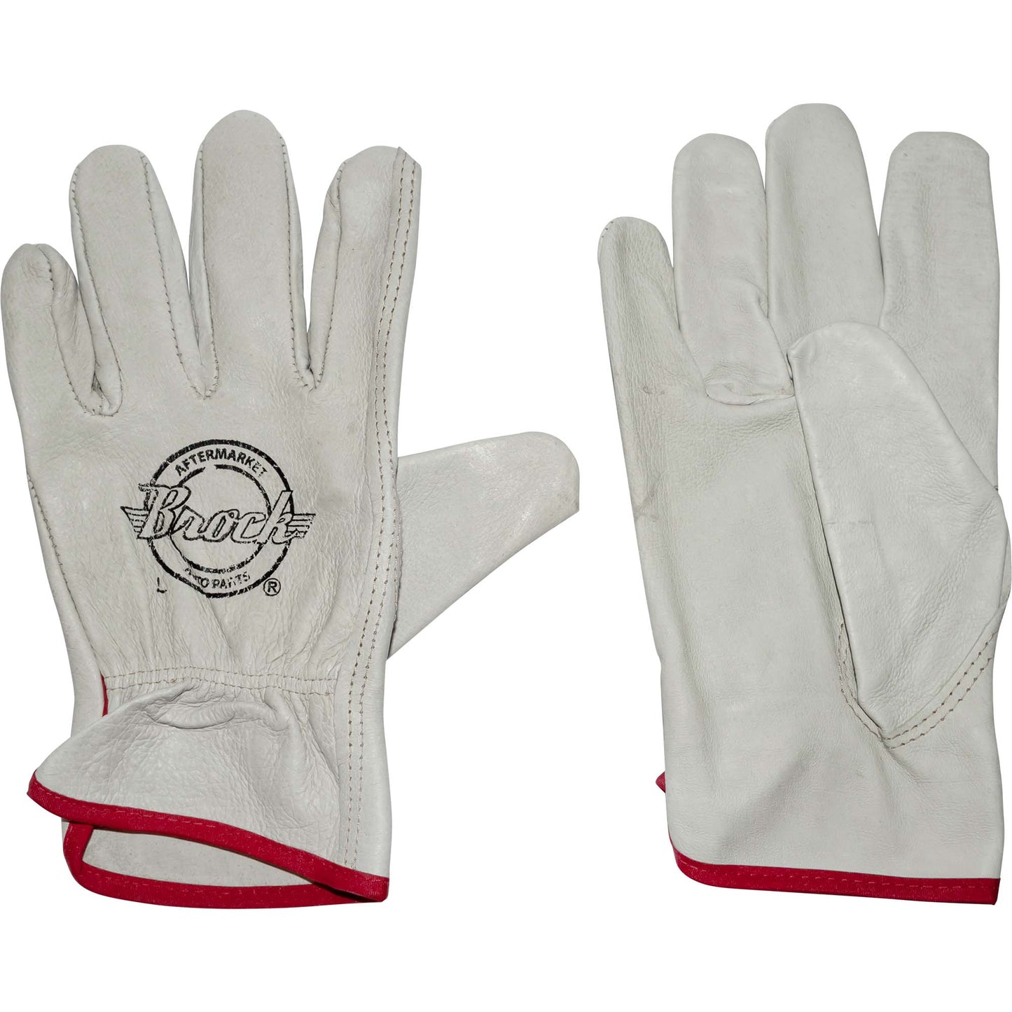 Brock Pigskin Leather Drivers Glove Unlined With Keystone Thumb & Red Cotton Bound Cuff Large 12 Pairs ADS3707L