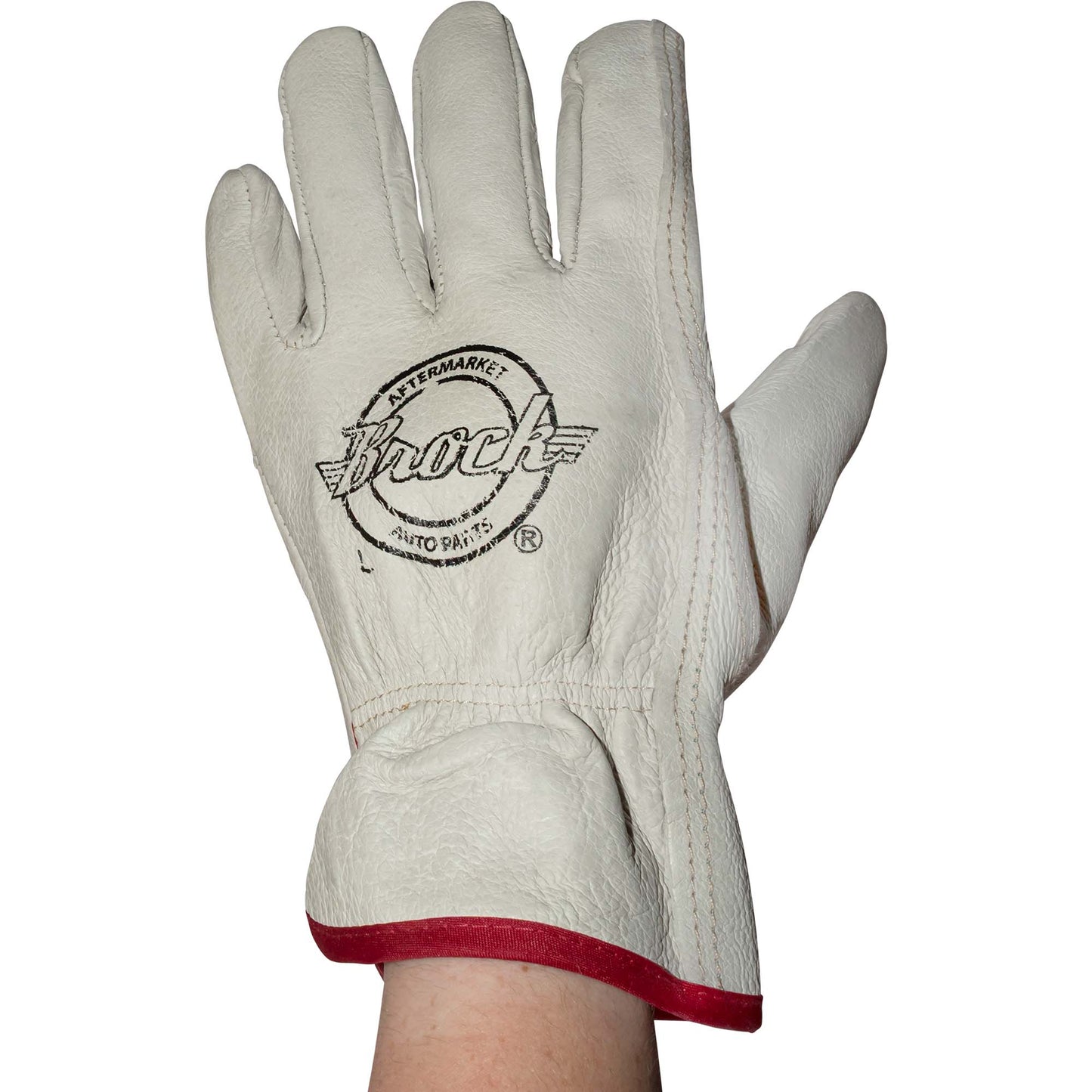 Brock Pigskin Leather Drivers Glove Unlined With Keystone Thumb & Red Cotton Bound Cuff Large 12 Pairs ADS3707L