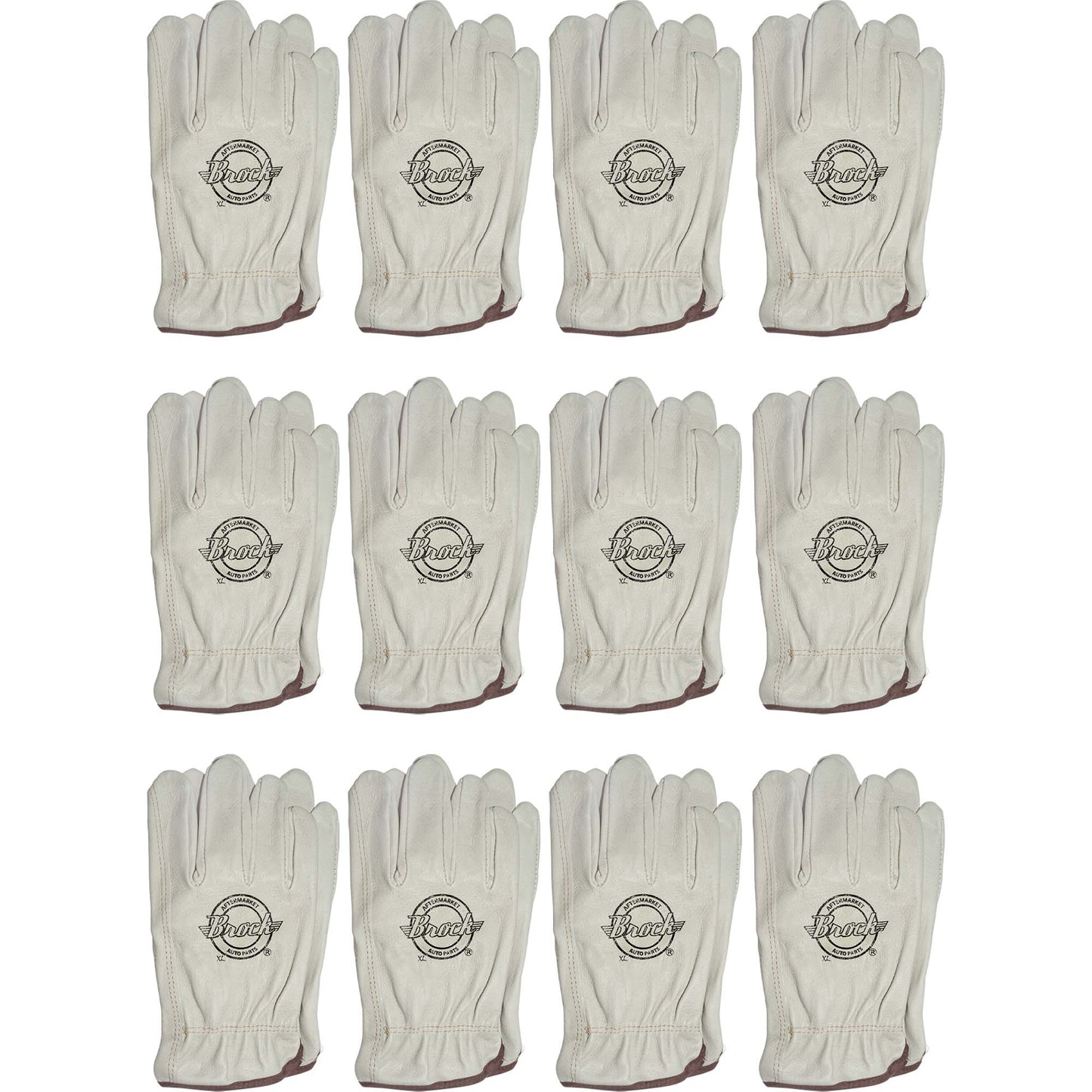 Brock Pigskin Leather Drivers Glove Unlined With Keystone Thumb & Brown Cotton Bound Cuff Extra Large 12 Pairs