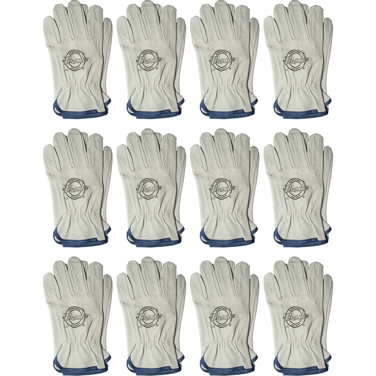 Brock Pigskin Leather Drivers Glove Unlined With Keystone Thumb & Blue Cotton Bound Cuff Double Extra Large 12 Pairs