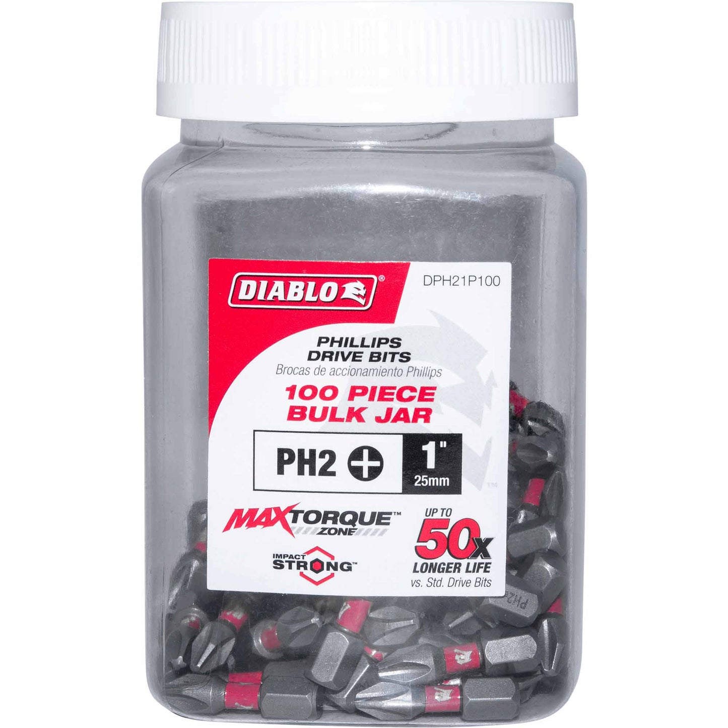 Diablo DPH21P100 #2 Phillips Drive Bit 1/4 Inch Hex x 1 Inch Pack of 100