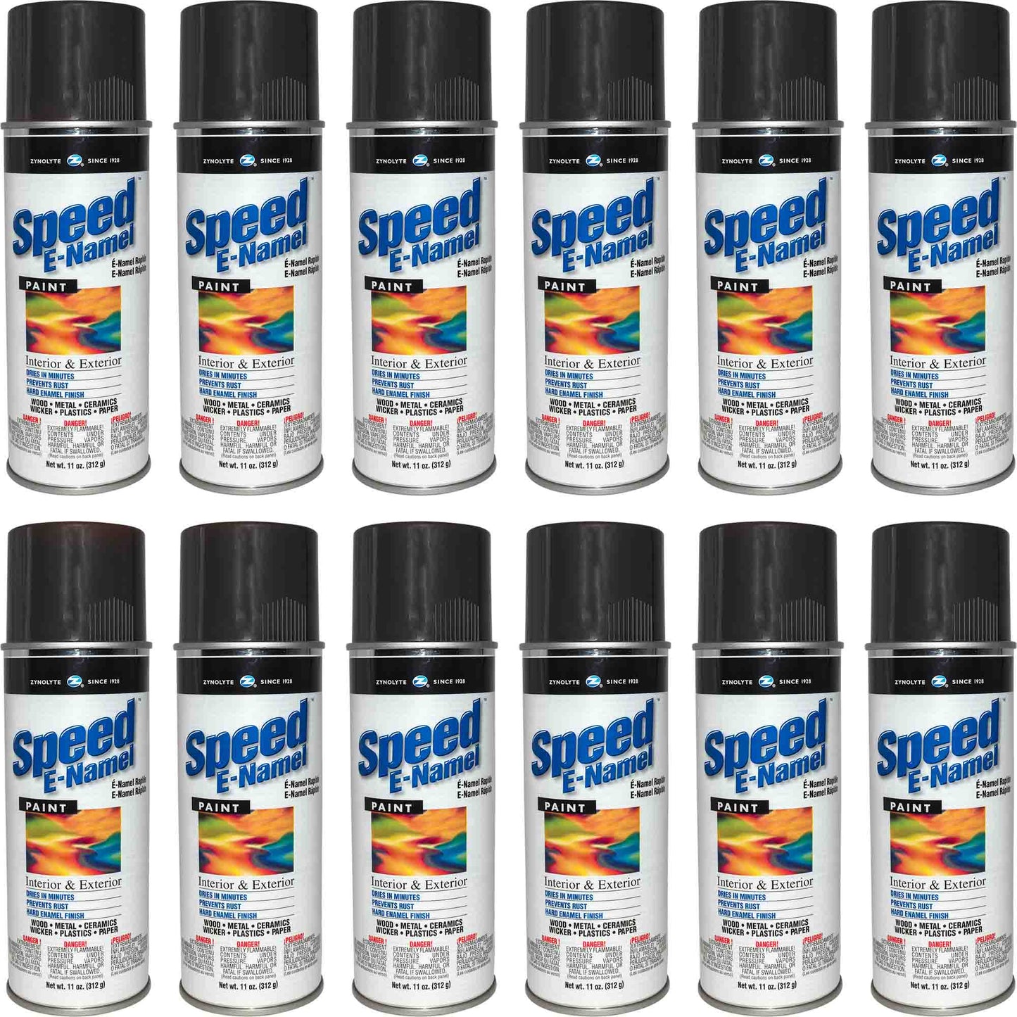 Zynolyte Speed E-Namel Z487 Fast Drying Enamel Spray Paint Flat Black 11 oz Can Case of 12
Z487C