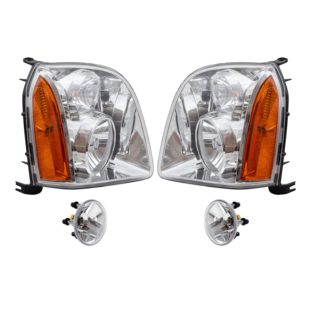 Brock Aftermarket Replacement Part Driver and Passenger Side Halogen Combination Headlight Assemblies & Fog Light Assemblies without Bezel Set Compatible with 2007-2014 GMC Yukon