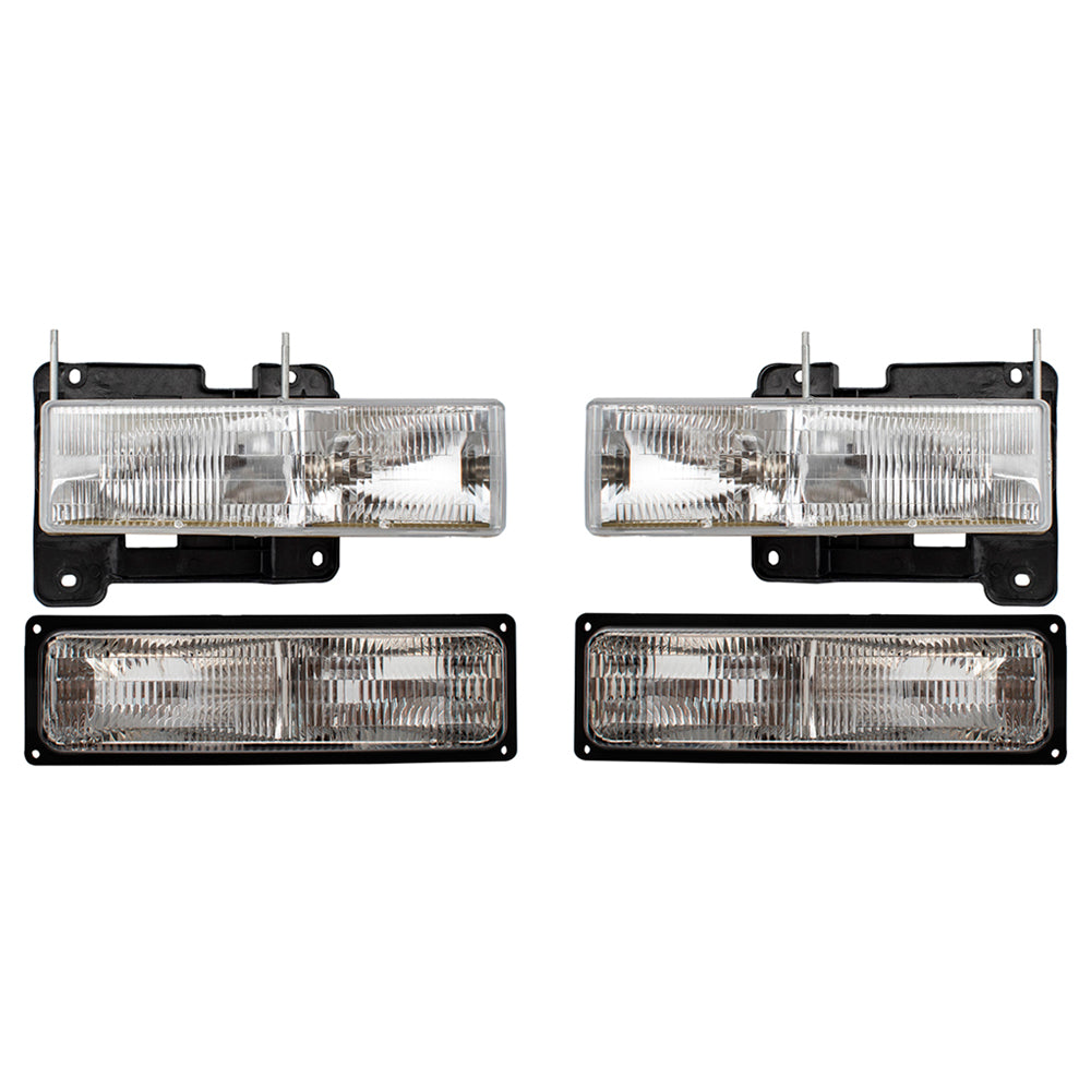 Headlights and Front Signal Marker Lights Compatible with 1994-2002 Chevy GMC C/K 1500 2500 3500 Old Body Style Pickup Truck