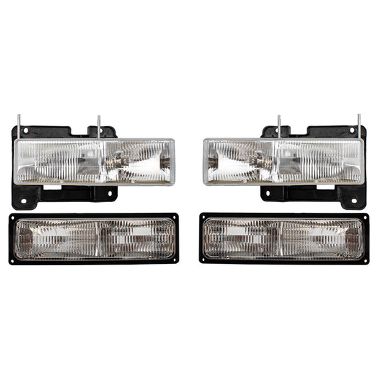 Headlights and Front Signal Marker Lights Compatible with 1994-2002 Chevy GMC C/K 1500 2500 3500 Old Body Style Pickup Truck