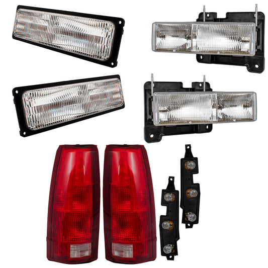 Headlights, Tail Lights and Front Signal Marker Lights Compatible with 1994-1999 Chevy GMC pickup SUVs 15034929 15034930 5977867 5977868