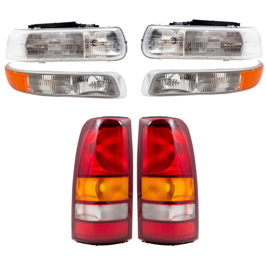 Headlights, Tail Lights & Park Signal Side Lamps Compatible with 1999-2002 Silverado 1500/2500 Fleetside 1999-2003 Sierra 6 Pc Driver and Passenger Set